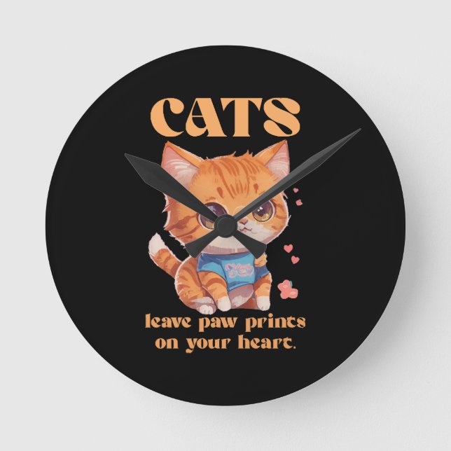 cute kitty love round clock (Front)