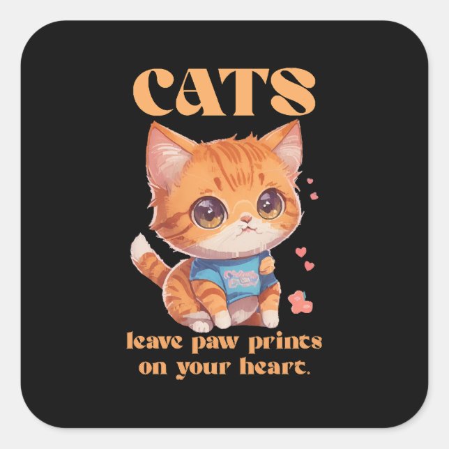 cute kitty love square sticker (Front)