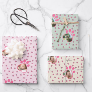 Cute Kitty Love Three Custom Cat Photos Wrapping Paper Sheet