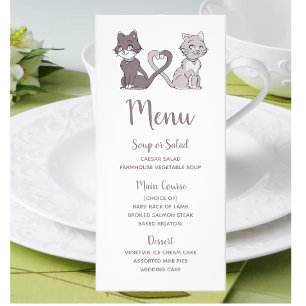 Cute Kitty Lovers Grey White Cat Wedding Menu