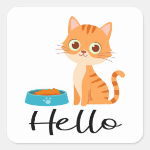 Cute Kitty Orange Tabby Kitten Cartoon Hello Cat Square Sticker