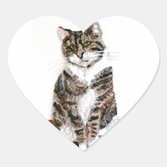 Cute Kitty Painting Tabby Cat Heart Sticker (Front)