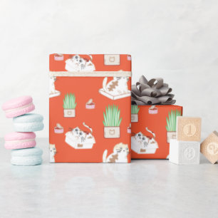 Cute Kitty Pattern In Red Wrapping Paper