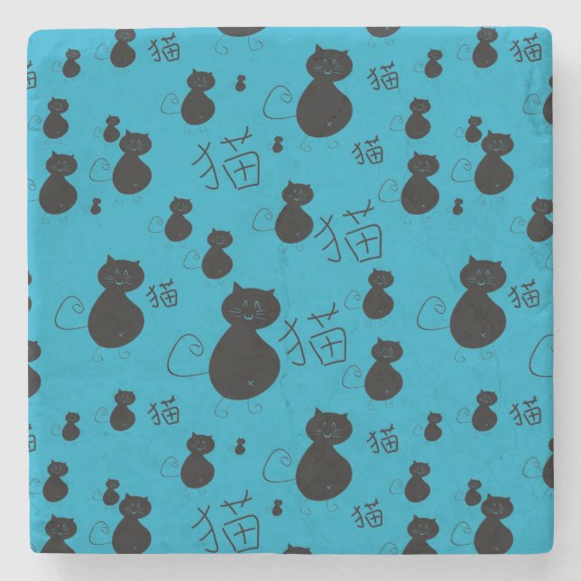 Cute kitty pattern stone coaster (Front)
