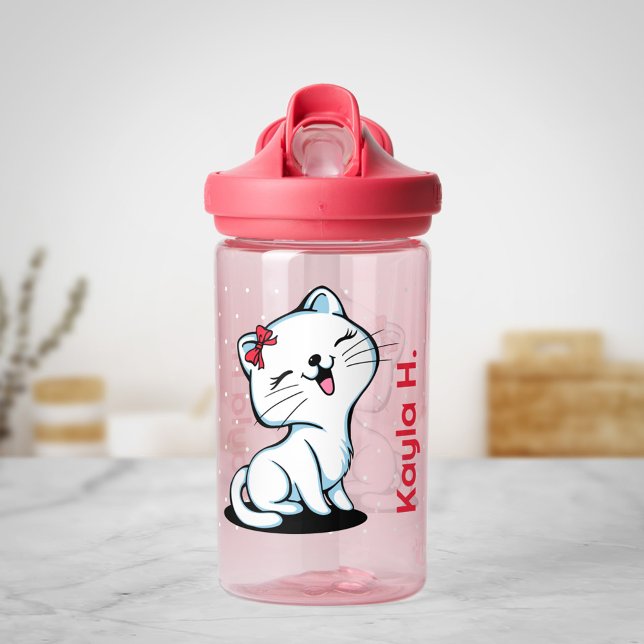 Cute Kitty Personalised Water Bottle for Girl (Creator Uploaded)