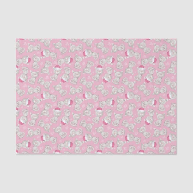 Cute Kitty Pink Santa Hat Christmas Tissue Paper (Front)
