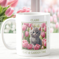 Cute Kitty Pink Tulips Cat Lover Name Spring