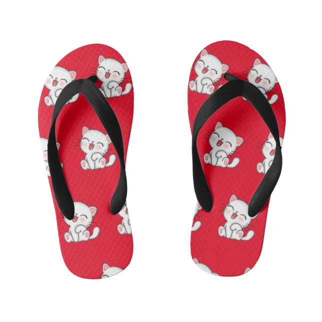 Cute kitty printed blue flip-flop  kid's jandals (Footbed)
