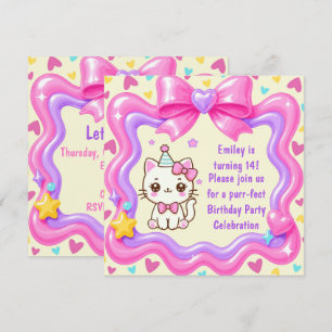 Cute kitty Purr-Fect Birthday Party  Invitation