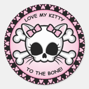 Cute Kitty Skull Classic Round Sticker