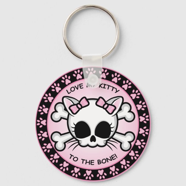 Cute Kitty Skull Key Ring (Front)