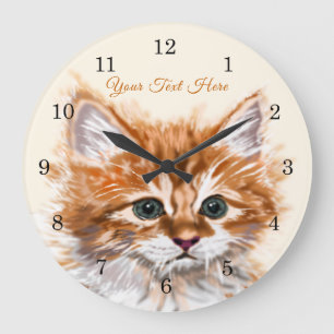 Cute Kitty - Sweet - Add Your Text / Name Large Clock