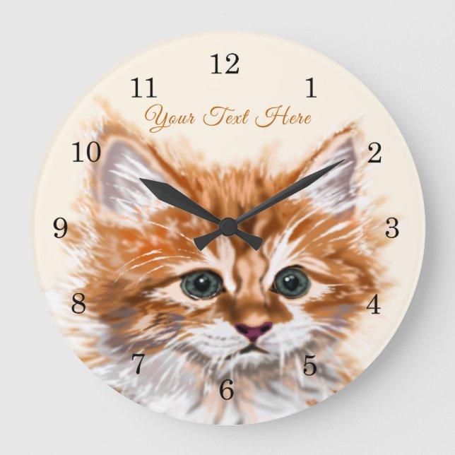 Cute Kitty - Sweet - Add Your Text / Name Large Clock (Front)