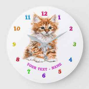 Cute Kitty - Sweet - Custom Text / Name / Colour Large Clock