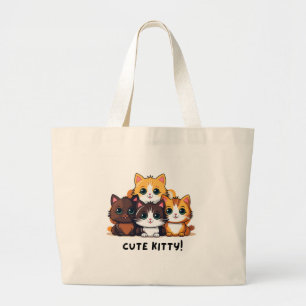 'Cute Kitty' Trio Adorable Cat Lover Large Tote Bag