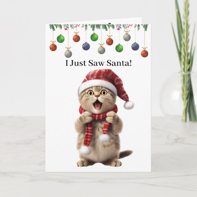 Cute Kitty Whimsical Cat Christmas Greeting Card (Front)