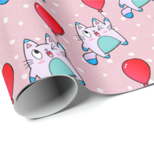 Cute Kitty With Balloon Wrapping Paper