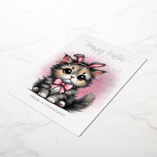 Cute Kitty With Bunny Ears Happy Easter
