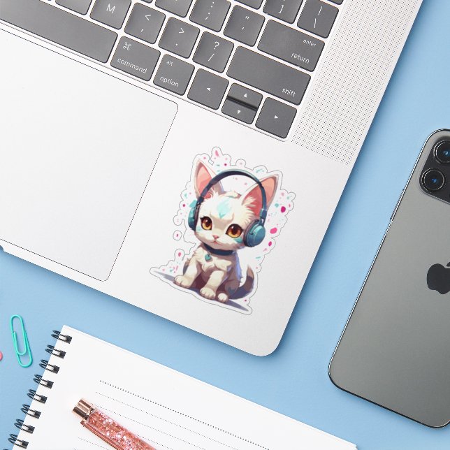 Cute Kitty with Headphones Charm (Laptop w/ iPhone)