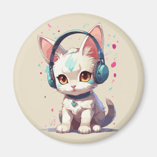 Cute Kitty with Headphones Charm Magnet