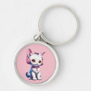 Cute Kitty with Headphones Magic Key Ring