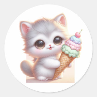 cute kitty with ice cream cone classic round sticker