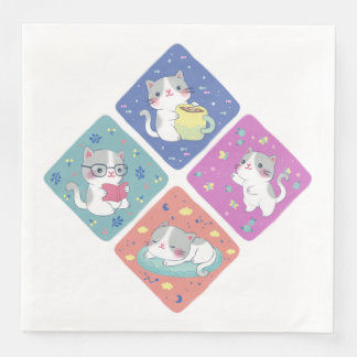 Cute Kitty's Busy Day Illustration Napkin