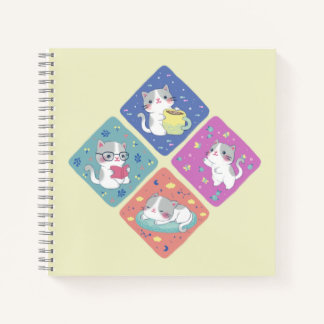 Cute Kitty's Busy Day Illustration Notebook