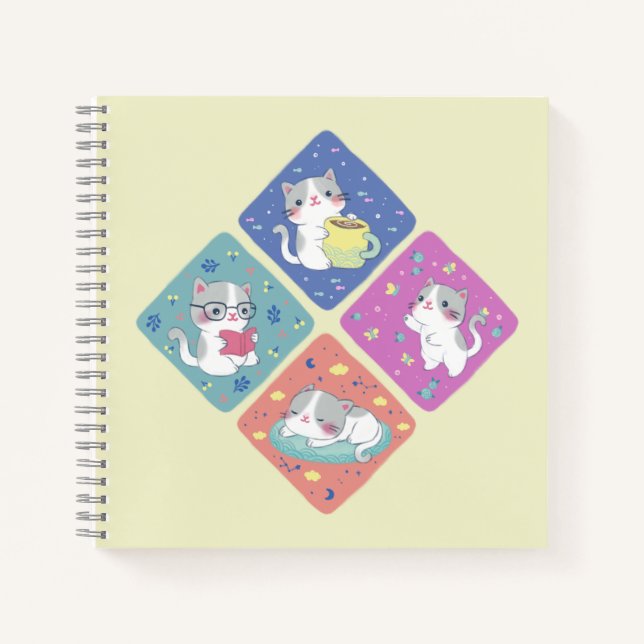 Cute Kitty's Busy Day Illustration Notebook (Front)