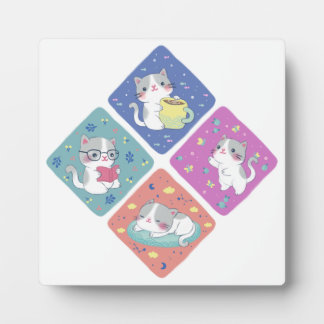 Cute Kitty's Busy Day Illustration Plaque