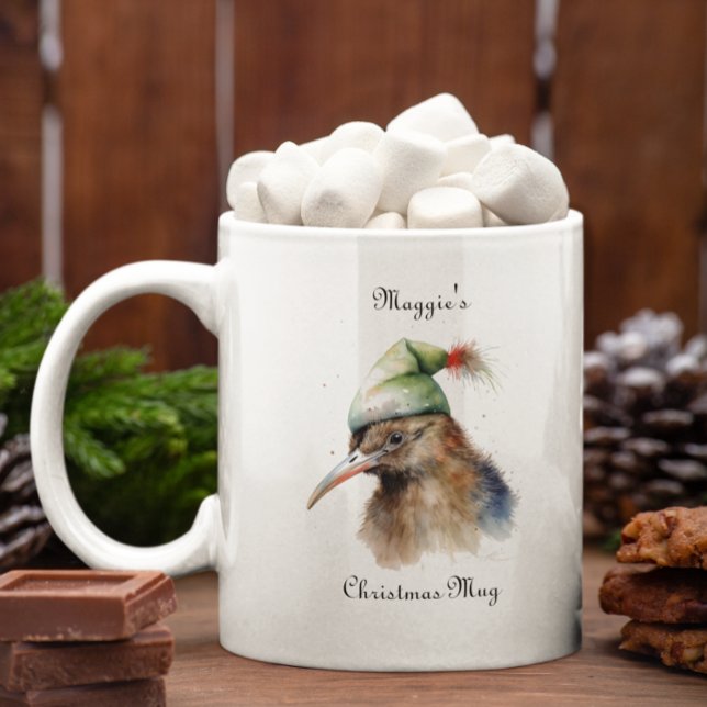 Cute Kiwi Bird in Christmas Elf Hat, custom Two-Tone Coffee Mug (Creator Uploaded)