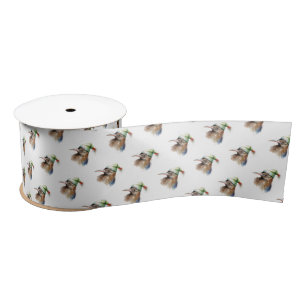 Cute Kiwi Bird in Christmas Elf Hat Satin Ribbon
