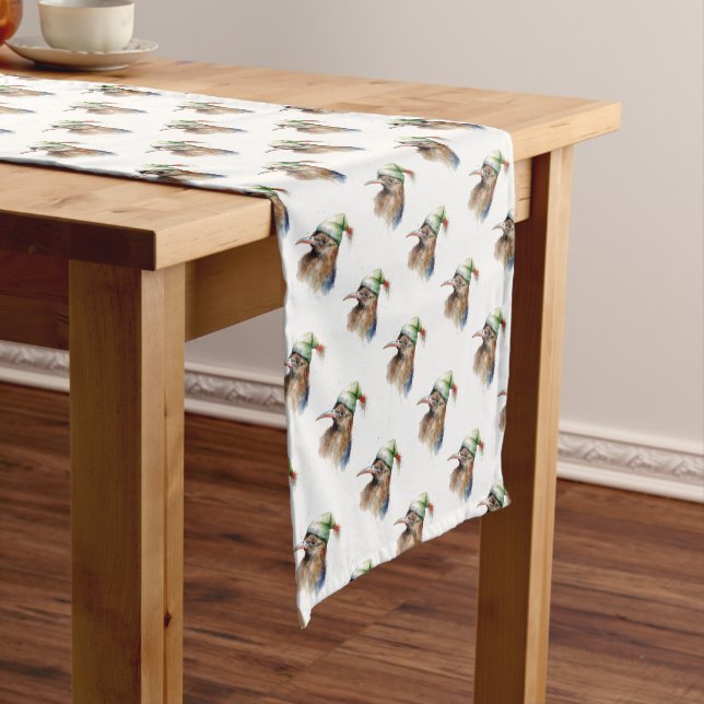 Cute Kiwi Bird in Christmas Elf Hat Short Table Runner (In Situ)