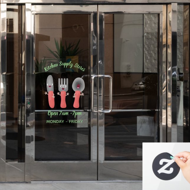 Cute knife fork and spoon cutlery cartoon (Office Door)
