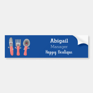 Cute knife fork and spoon cutlery cartoon bumper sticker