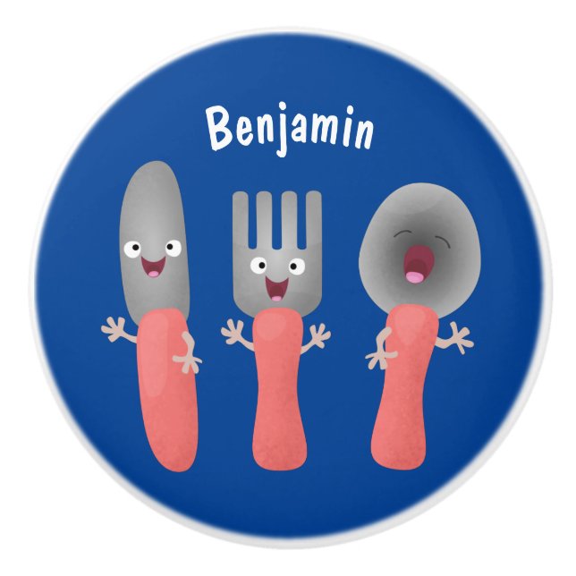 Cute knife fork and spoon cutlery cartoon ceramic knob (Front)