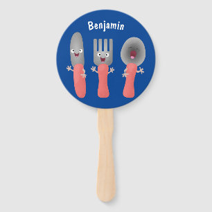 Cute knife fork and spoon cutlery cartoon hand fan