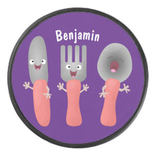 Cute knife fork and spoon cutlery cartoon hockey puck