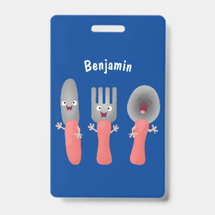 Cute knife fork and spoon cutlery cartoon ID badge