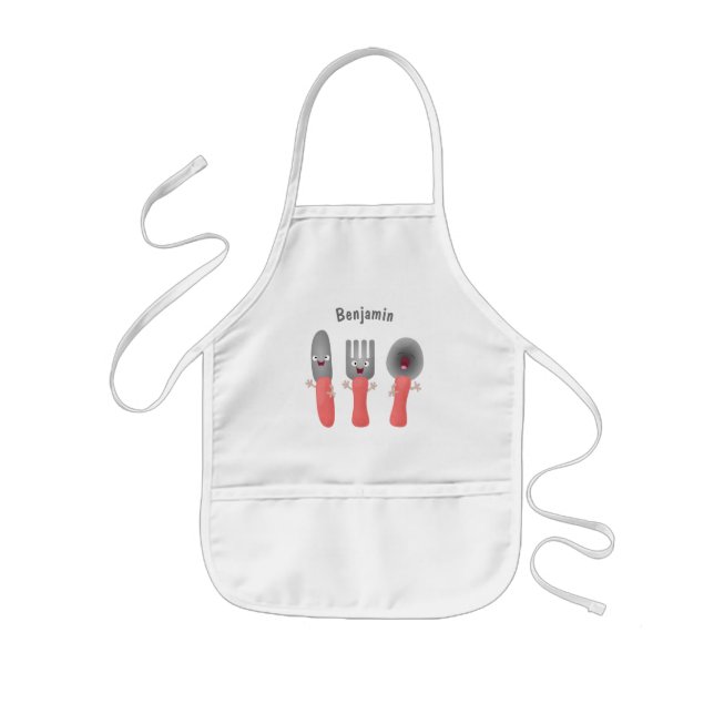 Cute knife fork and spoon cutlery cartoon kids apron (Front)