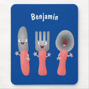 Cute knife fork and spoon cutlery cartoon mouse pad