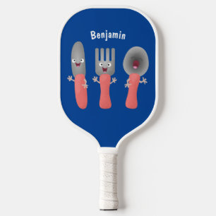 Cute knife fork and spoon cutlery cartoon pickleball paddle