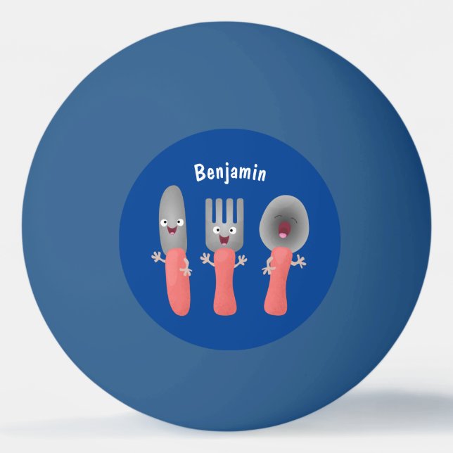 Cute knife fork and spoon cutlery cartoon ping pong ball (Front)