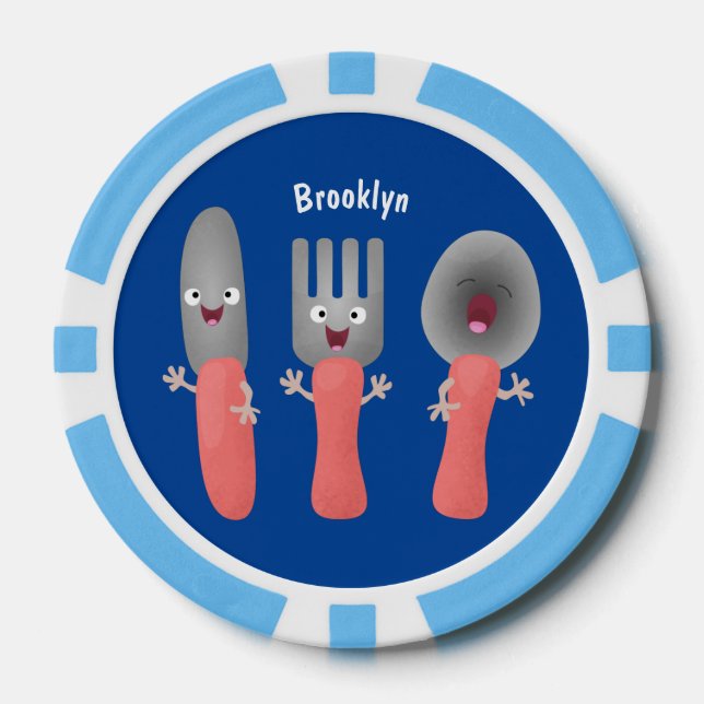 Cute knife fork and spoon cutlery cartoon poker chips (Front)