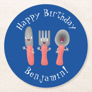Cute knife fork and spoon cutlery cartoon round paper coaster