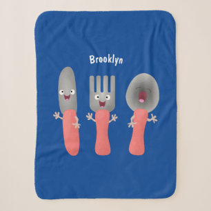 Cute knife fork and spoon cutlery cartoon sherpa blanket