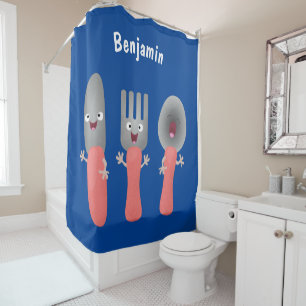 Cute knife fork and spoon cutlery cartoon shower curtain