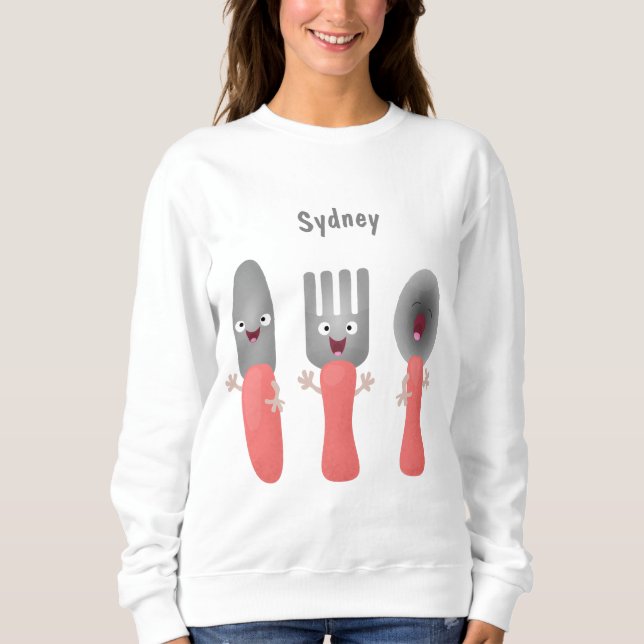 Cute knife fork and spoon cutlery cartoon sweatshirt (Front)