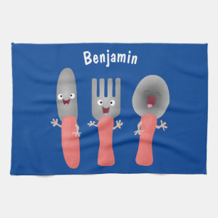Cute knife fork and spoon cutlery cartoon tea towel