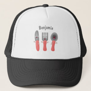 Cute knife fork and spoon cutlery cartoon trucker hat